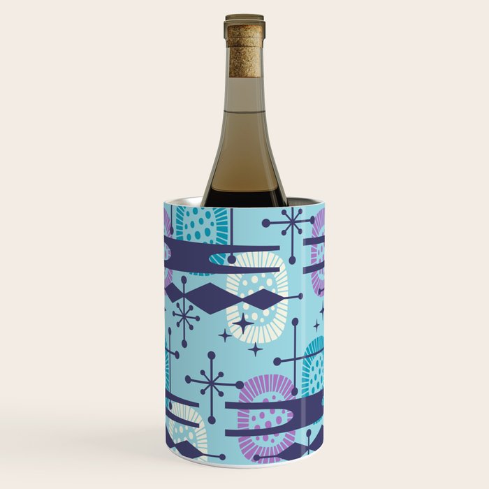 Retro Atomic Mid Century Pattern Teal Blue and Lavender 2 Wine Chiller by Tony Magner Society6