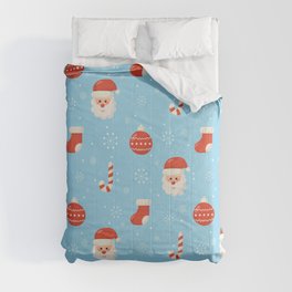 Cute Christmas Doodle Seamless Pattern on Blue Background Comforter