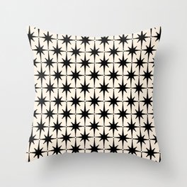 Midcentury Modern Atomic Age Starburst Pattern in Black and Almond Cream Throw Pillow