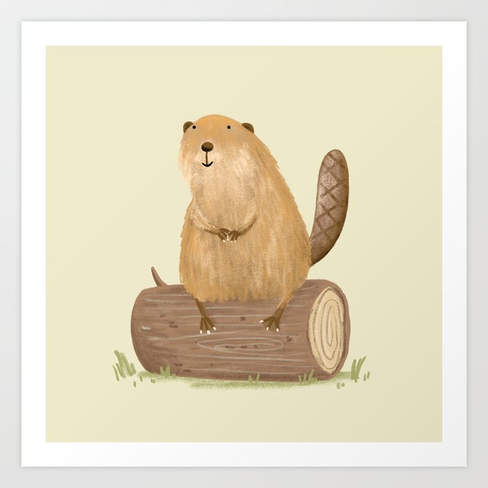 Beaver on a Log Art Print