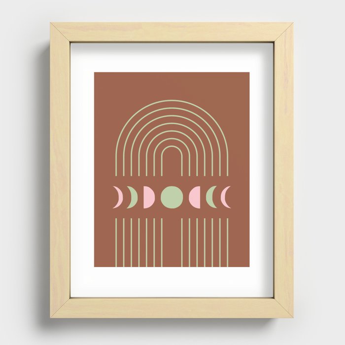 Geometric Lines and Shapes 4 in Terracotta Sage Pink (Rainbow and Moon Phases Abstract) Recessed Framed Print