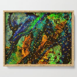 Vibrant Earth Tones Art with Gold Stars Serving Tray