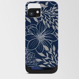 Festive, Floral Prints and Leaves, Line Art, Navy Blue and Gray iPhone Card Case