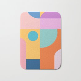 Playful Color Block Shapes in Bright Shades of Orange, Blue, Yellow, and Pink Bath Mat | Abstract, Cute, Shapes, Modern, Happy, Colorful, Bright, Curated, Collage, Graphicdesign 