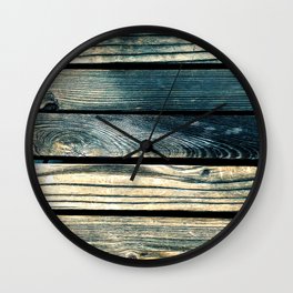 Industrial Urban Blue Wood Planks Art Design Wall Clock