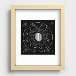 Zodiac astrology wheel Silver astrological signs with moon and stars Recessed Framed Print