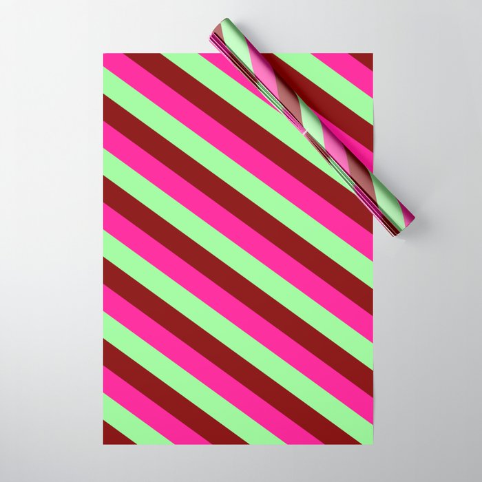 Deep Pink, Green & Maroon Colored Striped Pattern Wrapping Paper
