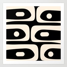 Mid Century Modern Piquet Abstract Pattern in Black and Almond Cream Art Print