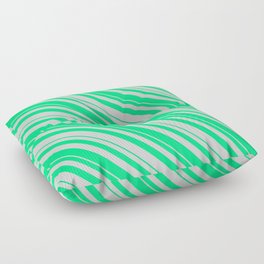 [ Thumbnail: Green & Light Gray Colored Striped/Lined Pattern Floor Pillow ]