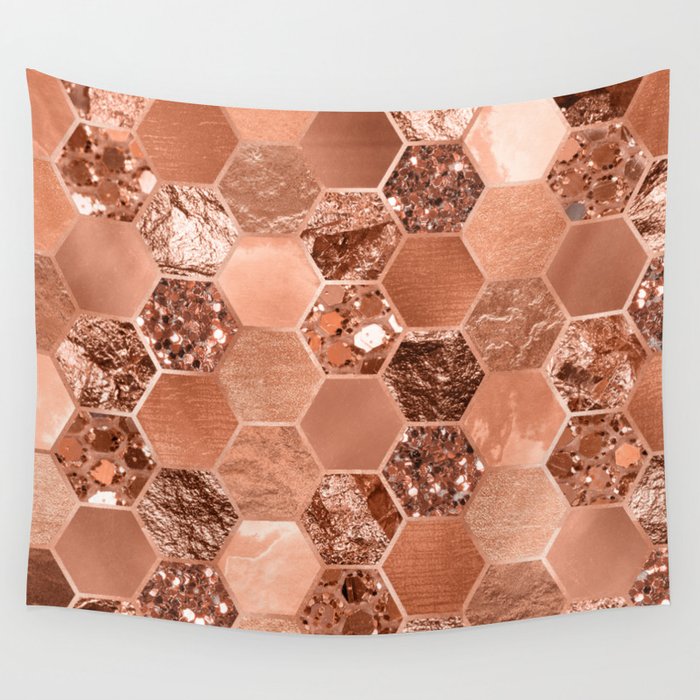Rose gold hexaglam blonde Wall Tapestry