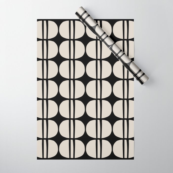Mid Century Modern Geometric Pattern 157 Mid Mod Black and Linen White Wrapping Paper