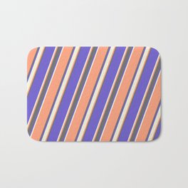 [ Thumbnail: Light Salmon, Dim Grey, Slate Blue, and Beige Colored Lined/Striped Pattern Bath Mat ]