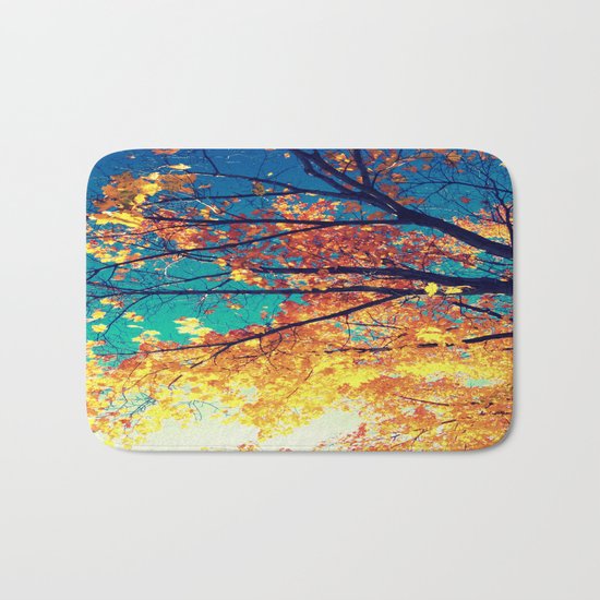 AutuMN Golden Leaves Teal Sky Bath Mat