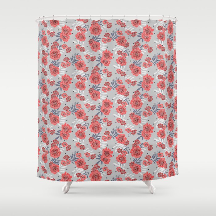 Crimson and Silver Floral Shower Curtain