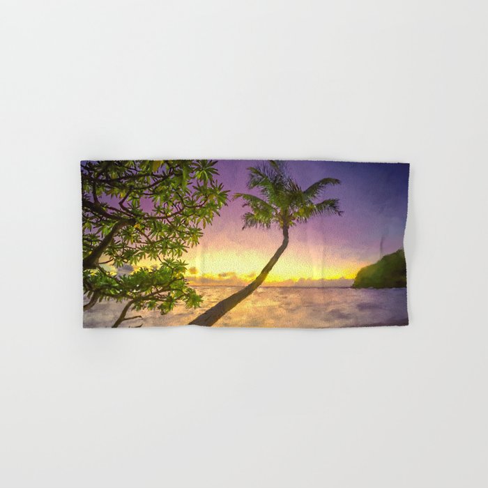 Tropical sunset beach with palms Hand & Bath Towel