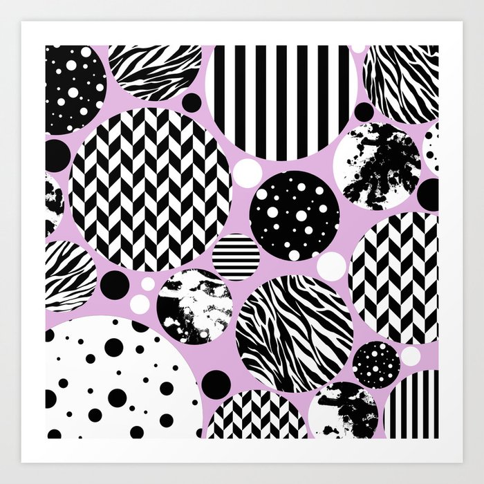 Eclectic Black And White Circles On Pastel Pink Art Print