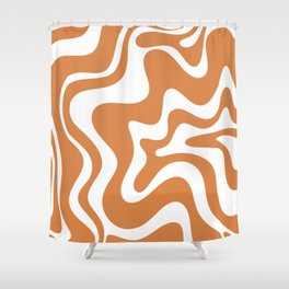Liquid Swirl Retro Modern Abstract Pattern in Orange Ochre and White Shower Curtain