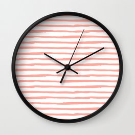 Pink Drawn Stripes Wall Clock | Illustration, Painting, Colorwatercolor, Graphic Design, Striped, Stripe, Minimal, Stripes, Pink, Landscape 