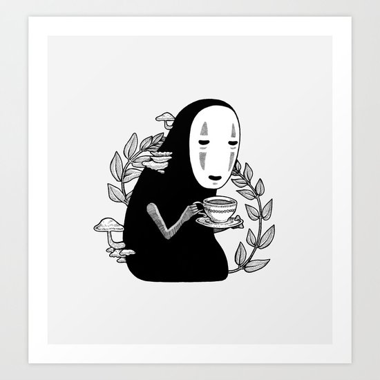 No Face Tea Time Art Print By Senmizuumi Society6,Full Body Cool Girl Beautiful Drawings Of Girls