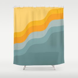 Zen Waves Abstract Geometric Art in Sunset Colors of Ocean and Sun Shower Curtain