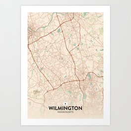 Wilmington, Massachusetts, United States - Vintage City Map Art Print