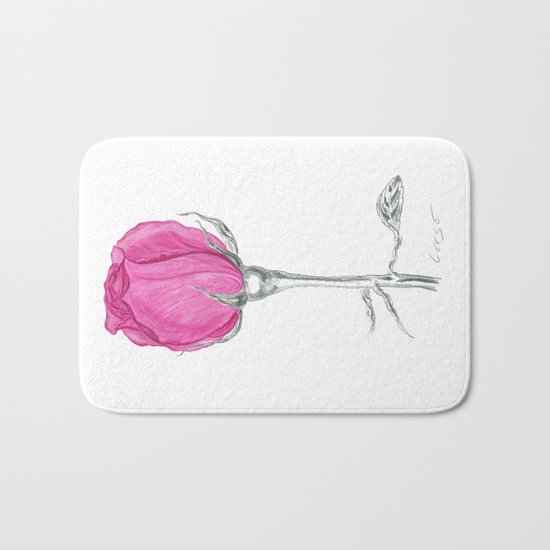 Rose 01 Botanical Flower * Pink Rose Bud: Love, Honor, Faith, Beauty, Passion, Devotion & Wisdom Bath Mat
