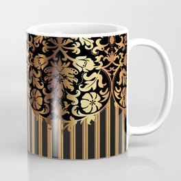 Gold and Black Damask and Stripe Design Coffee Mug | Pattern, Bars, Black, Damask, Beautiful, Lines, Faux, Futuristic, Shiny, Flowers 