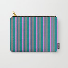[ Thumbnail: Dark Cyan, Grey, and Violet Colored Stripes/Lines Pattern Carry-All Pouch ]