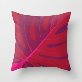Only One Monstera Leaf in Red And Purple Colors #decor #society6 #buyart Throw Pillow