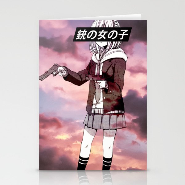 Gun Girl Sad Japanese Anime Aesthetic Stationery Cards By Poser Boy Society6