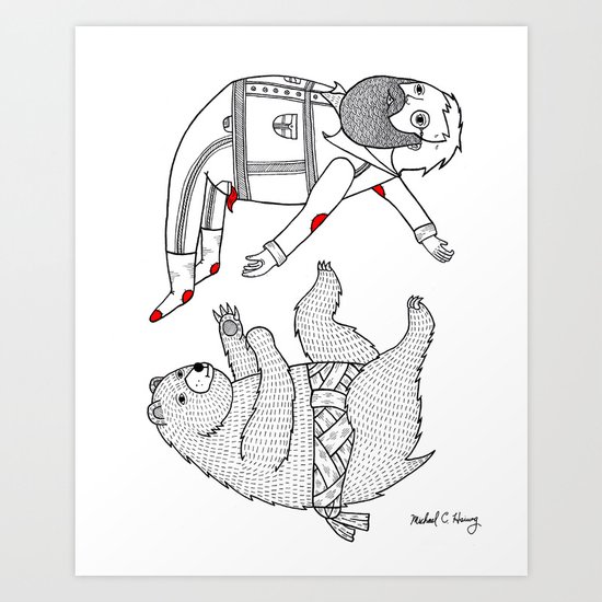 On the bear's uncontrollable urge to toss his master in the air Art Print