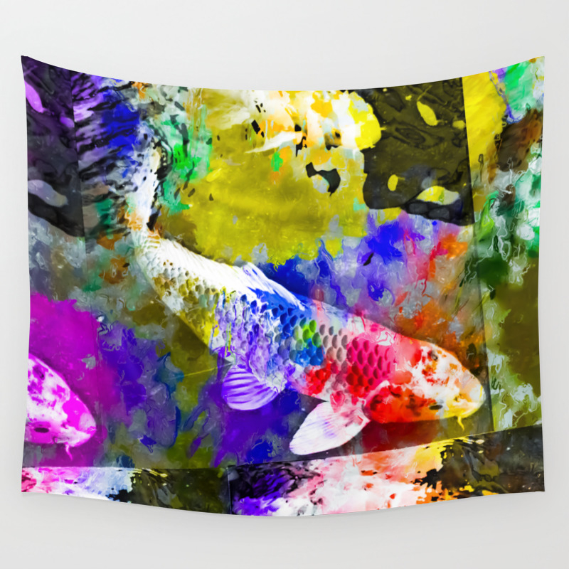 Koi Fish With Painting Texture Abstract Background In Red Blue