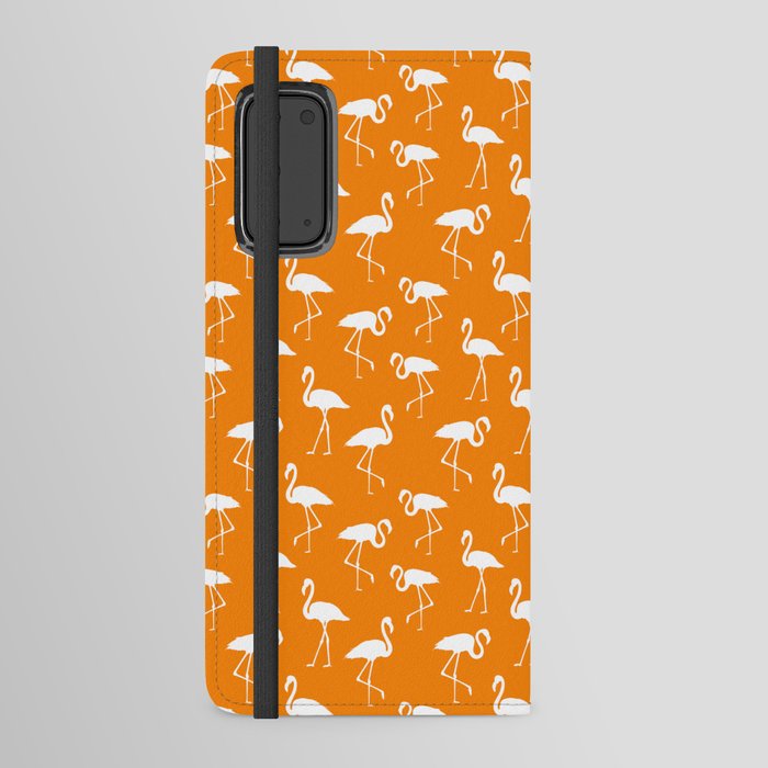 White flamingo silhouettes seamless pattern on orange background Android Wallet Case