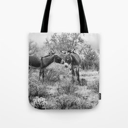 Donkey Courtship Black and White Photo Tote Bag