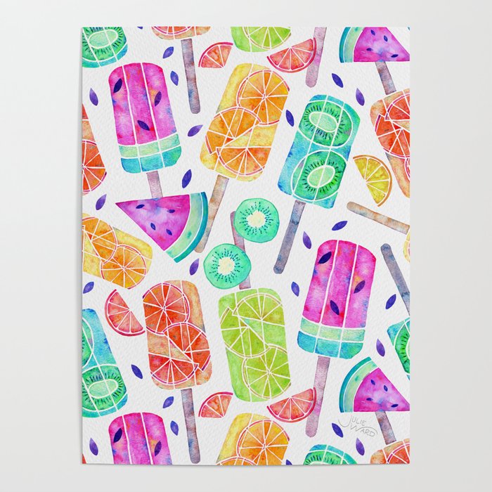 Watercolor Fruitsicles - Pattern - Cool Tones Poster