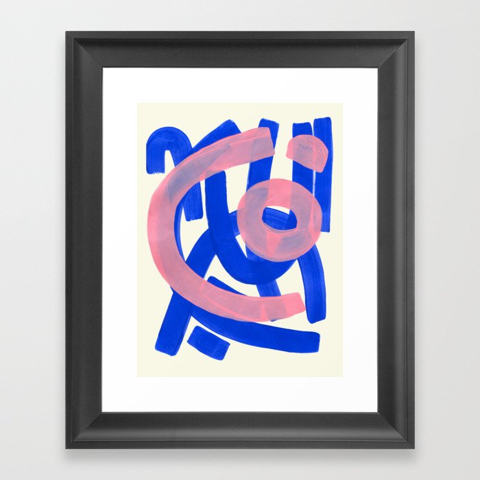 Tribal Pink Blue Fun Colorful Mid Century Modern Abstract Painting Shapes Pattern Framed Art Print