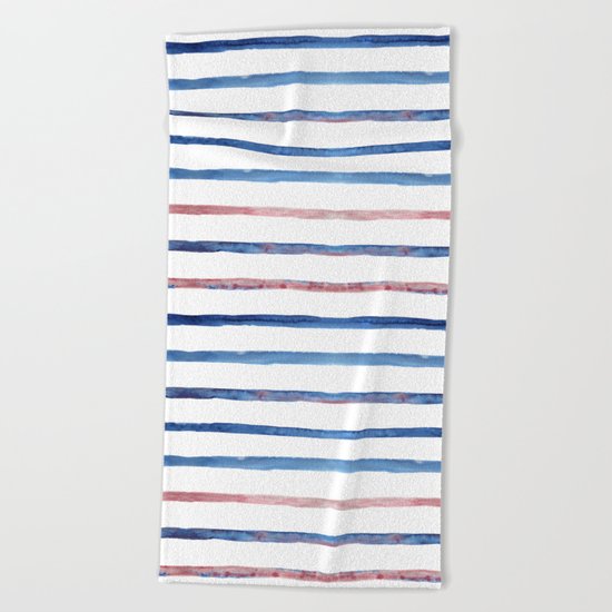 Watercolor pink and blue stripes Beach Towel