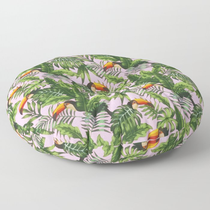 Exotic Tropical Bird Jungle Foliage Floor Pillow