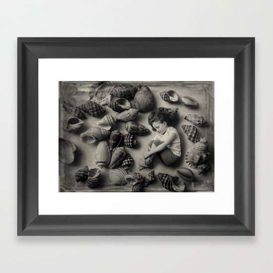 The Collection - A tiny girl, sleeping among seashells. Framed Art Print