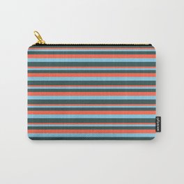 [ Thumbnail: Red, Sky Blue, and Dark Slate Gray Colored Pattern of Stripes Carry-All Pouch ]