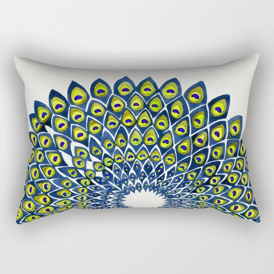 Peacock Feather Mandala – Navy & Lime Palette Rectangular Pillow