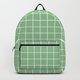 Dark sea green - green color -  White Lines Grid Pattern Backpack