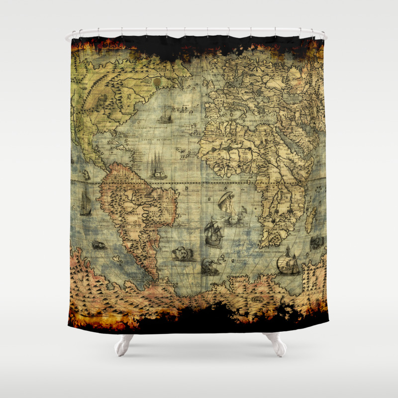 Vintage Old World Map Shower Curtain By, Old World Map Shower Curtain