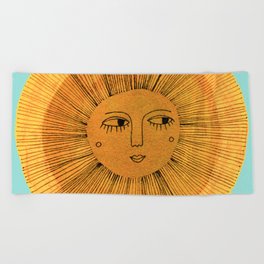 Sun Drawing Gold and Blue Beach Towel