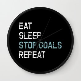 Stop Goals Repeat Wall Clock | Goalkeeper, Goalie, Graphicdesign, Gift, Saying, Quote, Distressed, Soccer, Look, Sports 