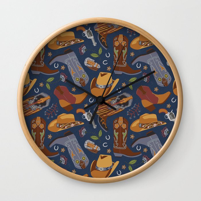Embroidered cowgirls | Blue Wall Clock