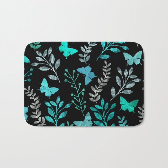 Watercolor flowers & butterflies IV Bath Mat