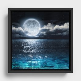 Full Moon over Ocean Framed Canvas