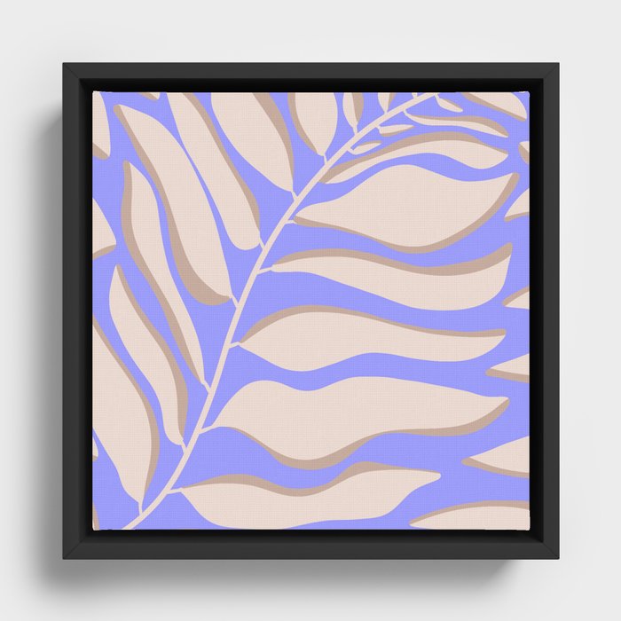Very peri large palm blush leaf Framed Canvas