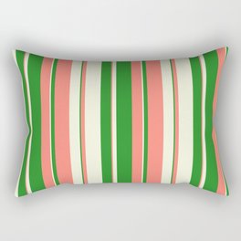 [ Thumbnail: Salmon, Forest Green & Beige Colored Lined Pattern Rectangular Pillow ]